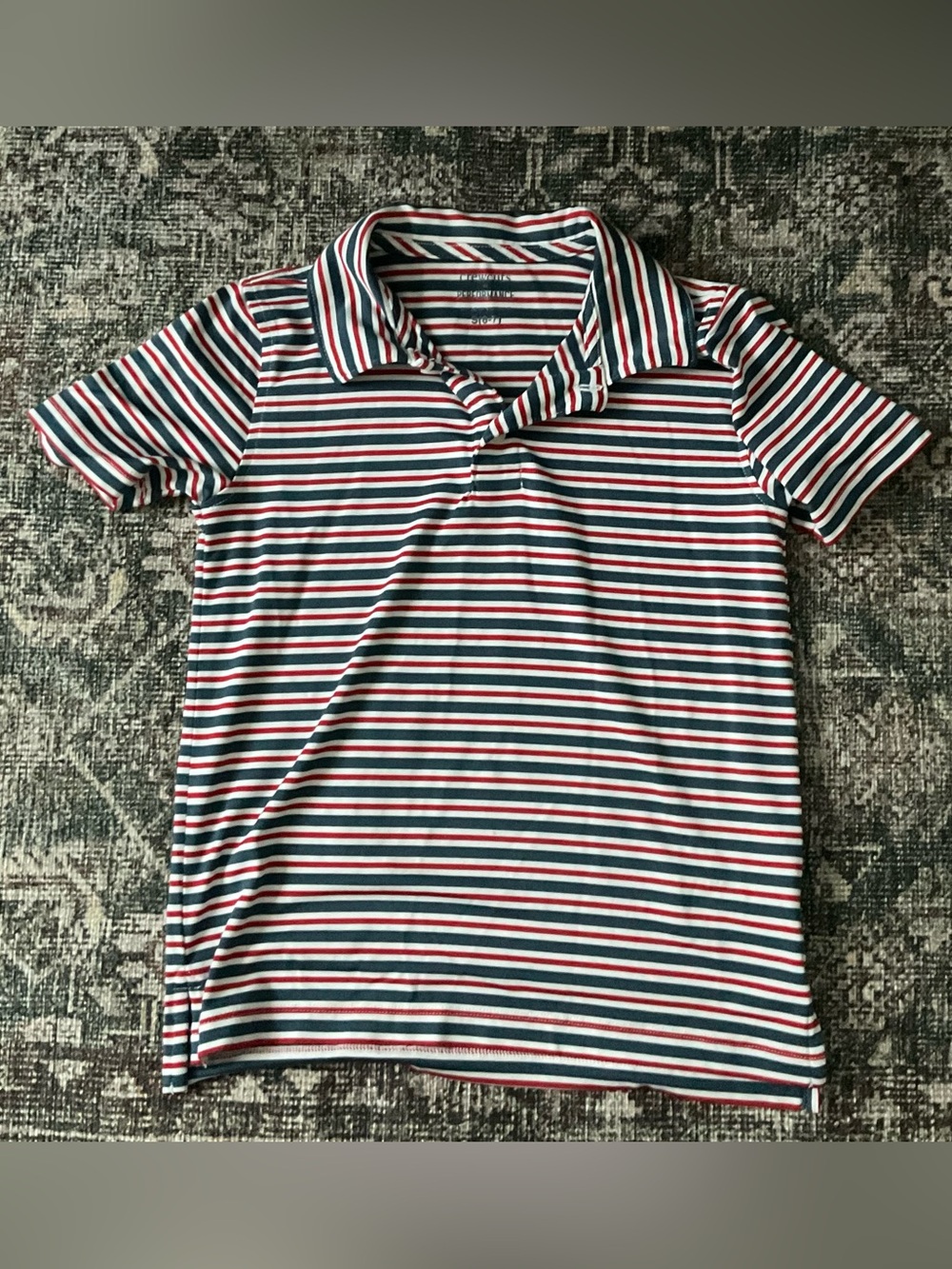 Crewcuts Striped Polo in Red, White & Navy